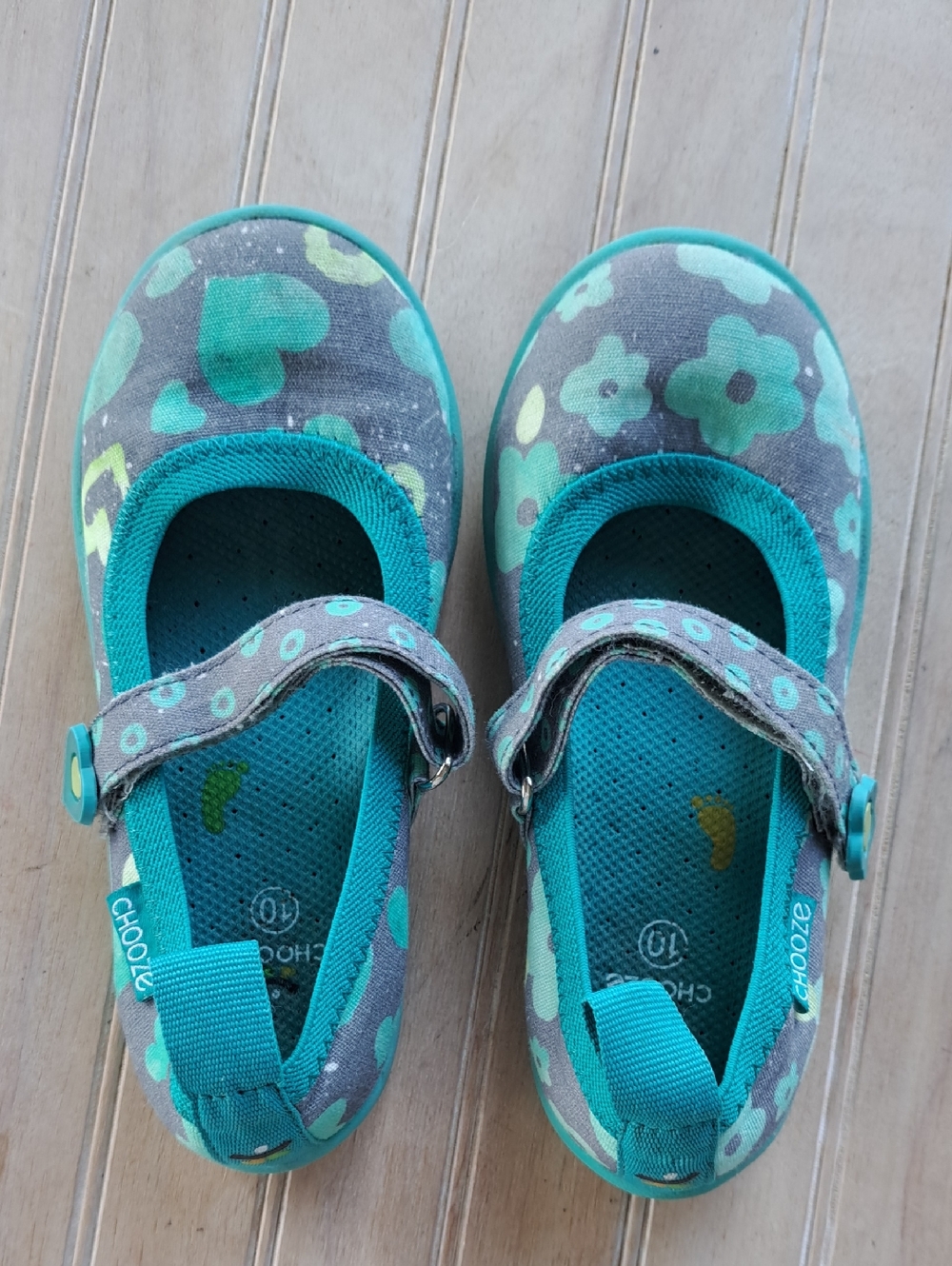 Chooze Jump Blossom Mary Jane Flats Toddler Girl Print Teal Floral Comfort Shoes